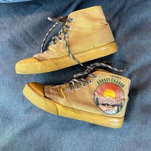 Bangs Shoes Sunset‎ Chaser Yellow Canvas High Top Sneakers Womens 5 Mens 3.5